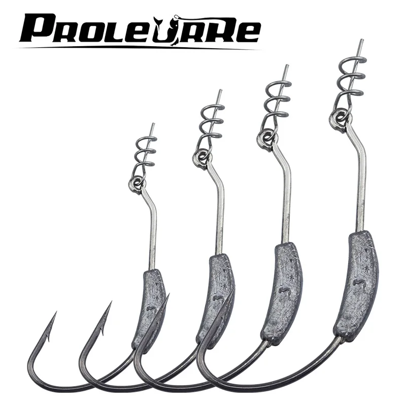 

Proleurre 5PCS Sharp Back Weighted Worm Hook with Coil Keeper 2g 2.5g 3g 5.25g 7g Butt Weight Hook fr Bass Fishing pro-465