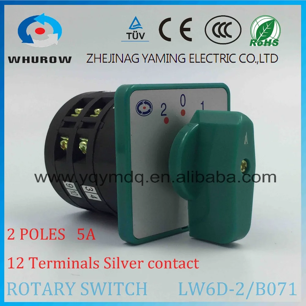 

Rotary switch 3 positions LW6-2/B071 green changeover cam universal switch 380V 5A 2 pole 12 terminals sliver contacts