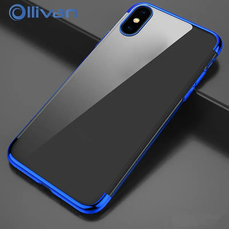 

OLLIVAN Full 360 Protection Cover Case For iphone 8 7 Plus Silicone TPU Plating Case For iphone 6 6S Luxury Transparent Coque