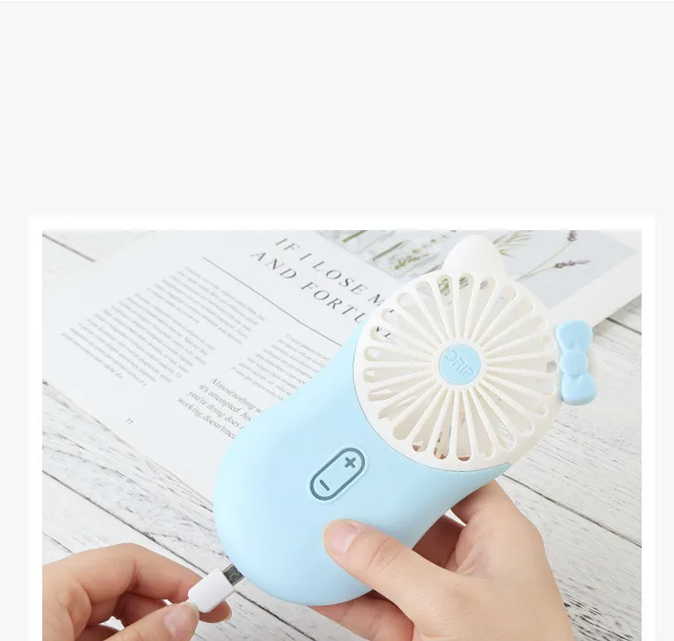 Cartoon Usb Pocket Mini Hold Charge Small Fans With One Portable Bring Led Lamp Ultrathin Will Wind Power