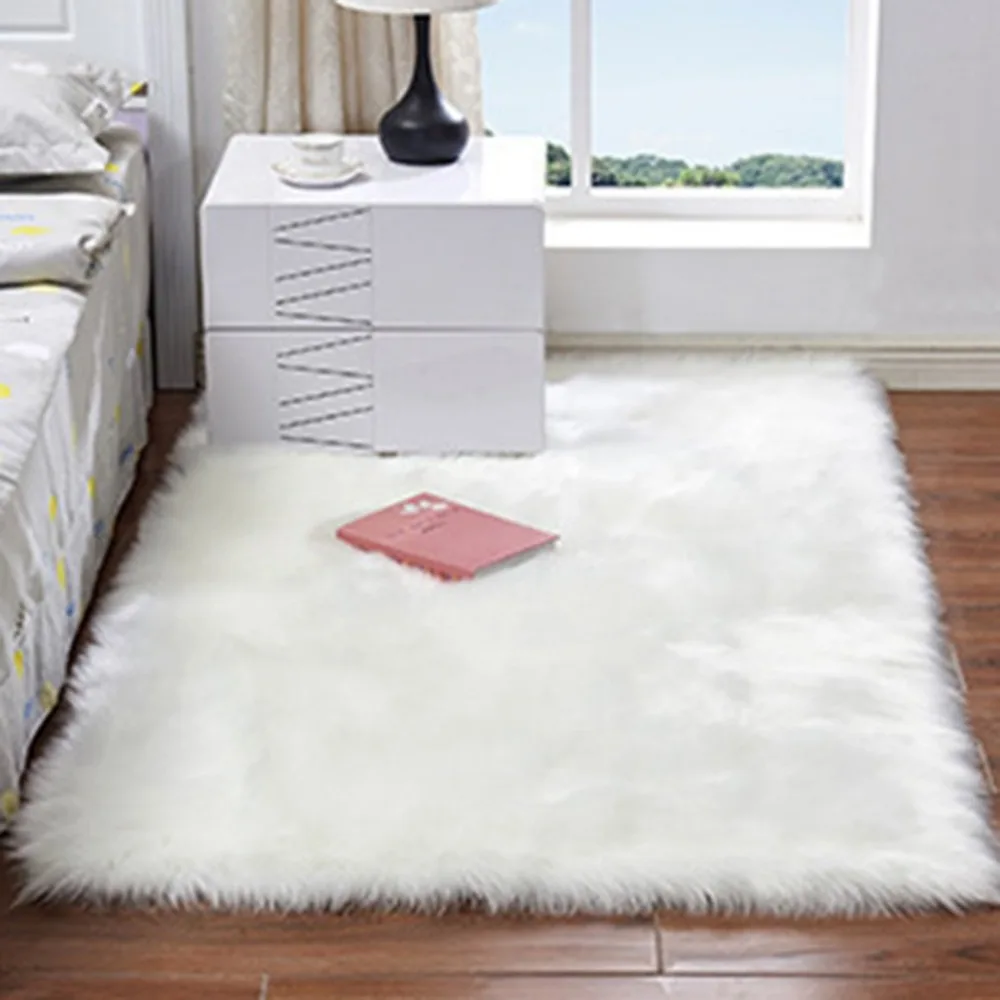 

3 Size Soft Cozy Rectangle House Living Room Bedroom CarpetFaux Sheepskin Rug Fluffy Plush Sofa Carpet Shaggy Area Rug Floor Mat