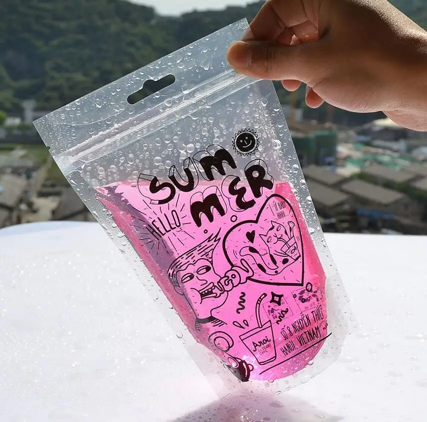 100 упаковок 450 мл симпатичный дизайн стоячий пластиковый упаковочный пакет для