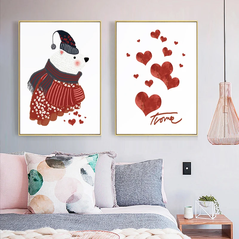ART-ZONE-Little-White-Bear-Canvas-Painting-Christmas-Animal-Love-Heart-Picture-Kids-Bedroom-Decor-Poster (3)