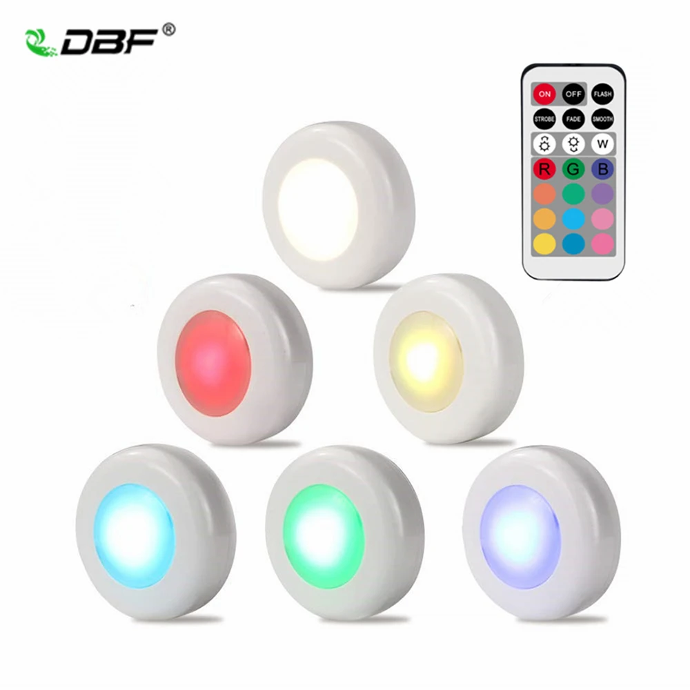 

Wireless LED Closet Lights RGB Color Changing Puck Light with Remote Control, Touch Sensor LED Night Light Under Cabinet Light