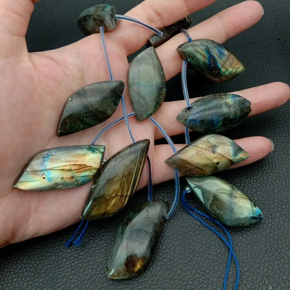 

Labradorite Freeform Smooth Polished Top Side Drilled Gems stone Full 16"