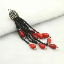 Red Coral Waterdrop Tassels Pendant Clear Hematite Rhinestone Embellish Charms Jewelry Accessories For Making Necklace Earrings