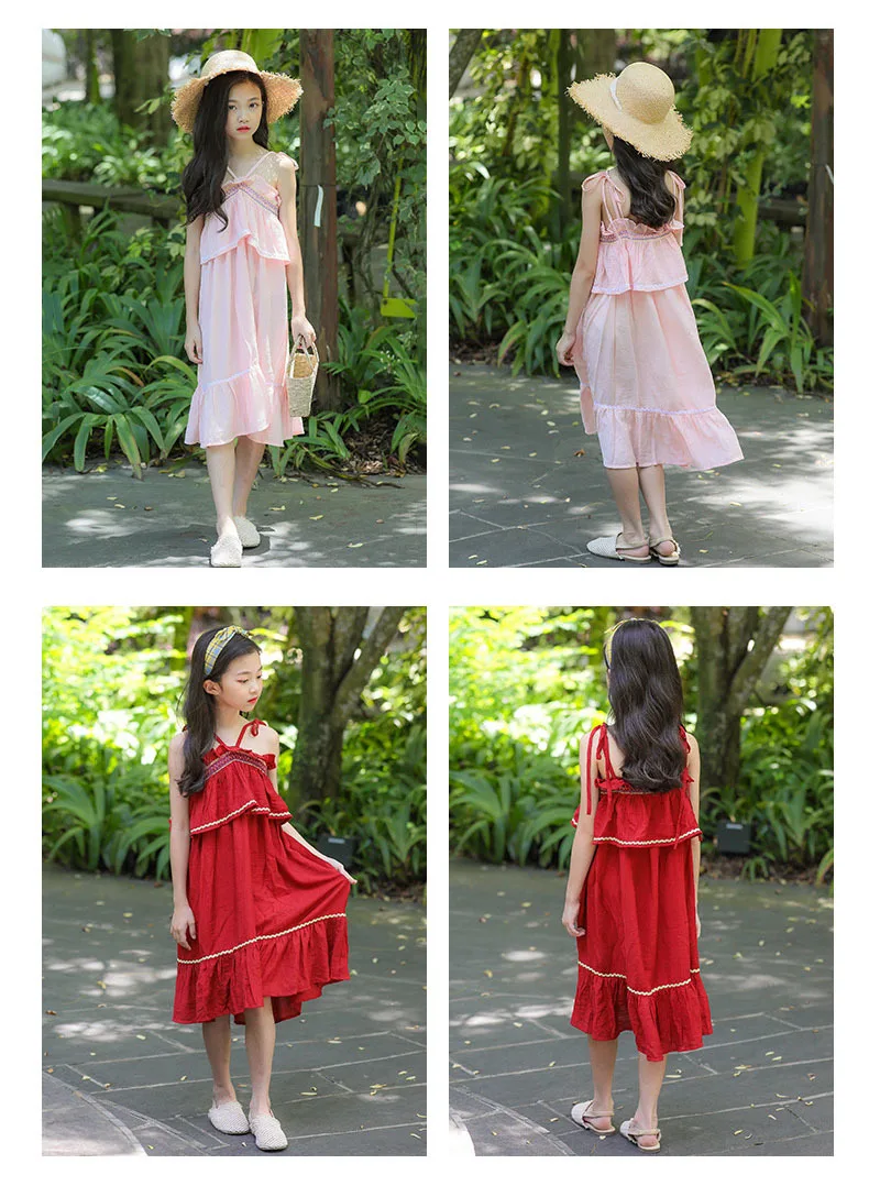 Summer Flower Teenage Girl Dress Children Party Princess Clothes Sleeveless Long Dresses Red Pink 2019 New Size 10 12 14 8 6 4 4   5 6 7 8 9 10 11 12 15 16 17 years little teen casual girls dress baby girl dress (21).jpg