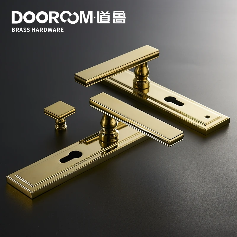 Dooroom Brass Door Lock Set Gold Modern HK American Villa Interior Room Bedroom Bathroom Dummy Door Lever Split Handle Pull