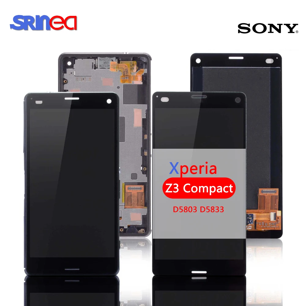 

Screen For Sony Xperia Z3 Compact LCD Touch Display D5803 D5833 Digitizer + Frame for Sony z3 mini Screen Replacement + Adhesive