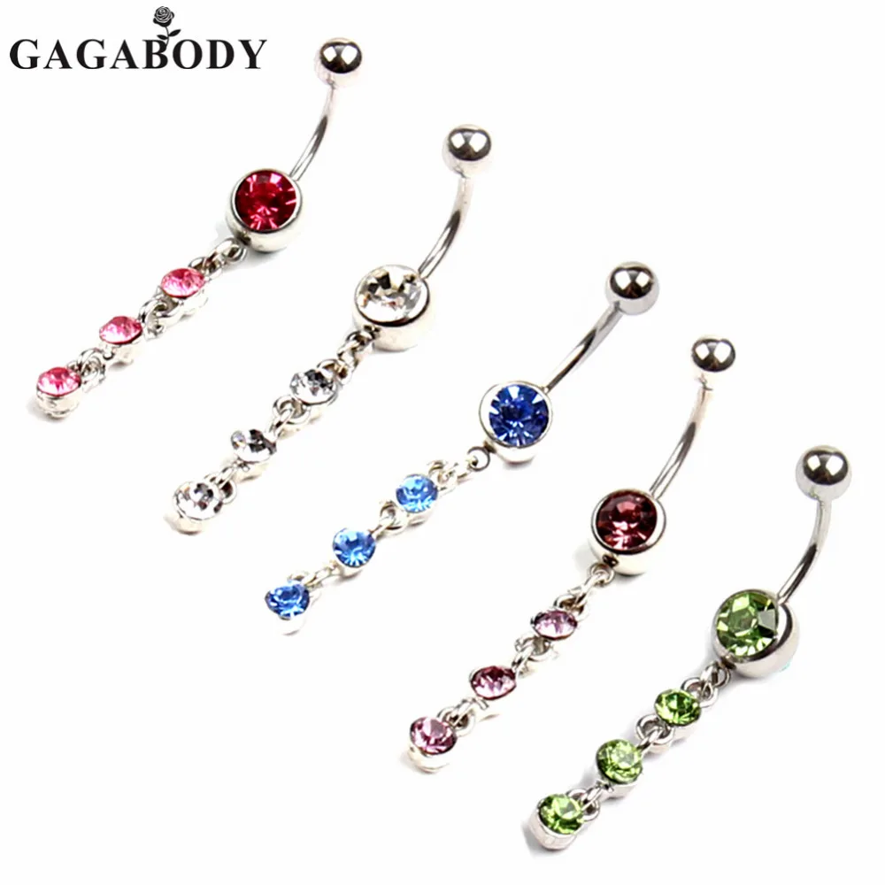 Fashion Rhinestone Belly Ring Body Piercing Dangle Navel Ring 1PC 316L