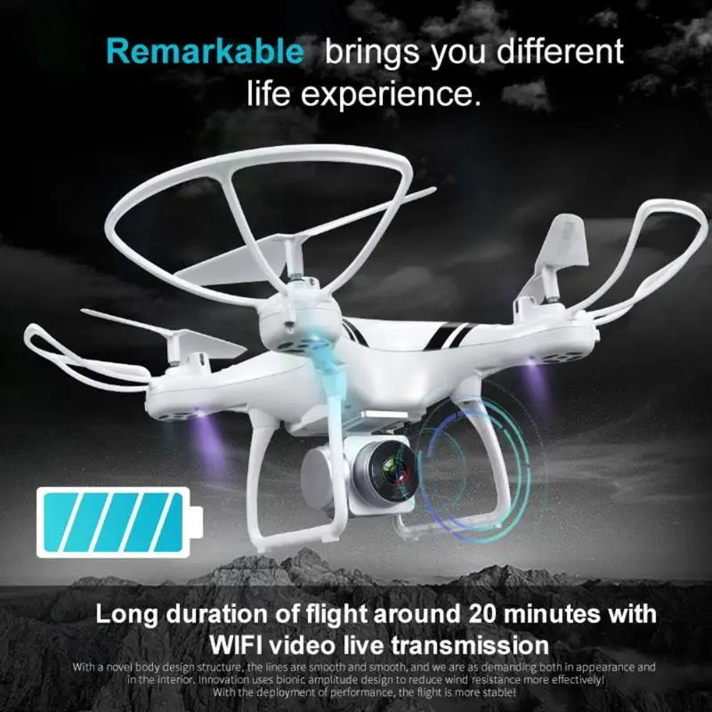 

KY101 RC Drone WiFi FPV HD 0.3MP Camera 4CH 6 Axis Gyro Altitude Hold One Key Return/Take Off Headless Quadcopter Drone