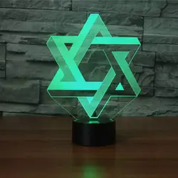 Usb Спальня домашнего декора подарки 3D Звезда Давида моделирование ночные огни сна светильники Светодиодный 7 цветов изменить настроение