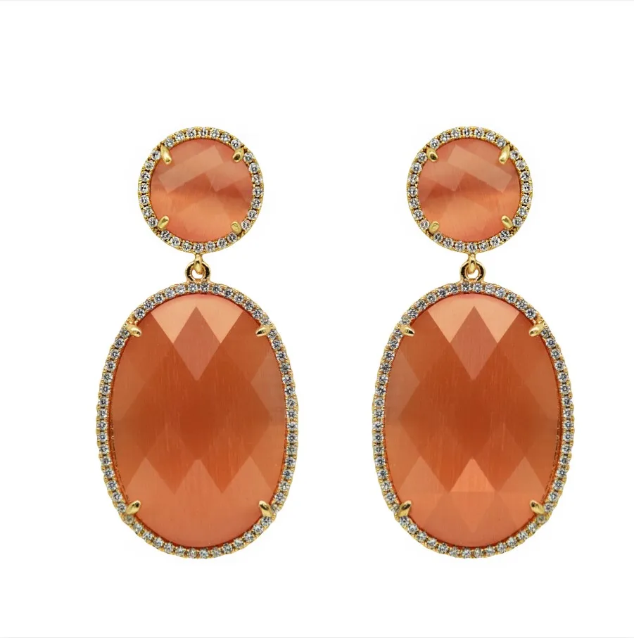 Серьги-капли для женщин летние модные ювелирные изделия Роскошные кубические циркония овальной формы Шарм diy серьги - Окраска металла: Orange