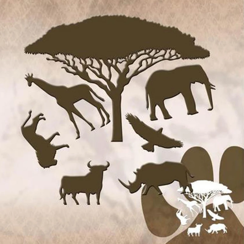 

Swovo Bison giraffe elephant tree Metal Cutting Dies Stencils DIY for Scrapbooking Paper Card Craft Embossing stamps and dies
