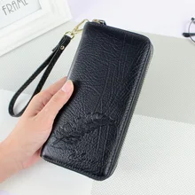 

2018 Black New Design Lady Wallet Women Cow Leather Purse Long Card Holder Large Capacity Female Wallet Zipper Carteira Feminina