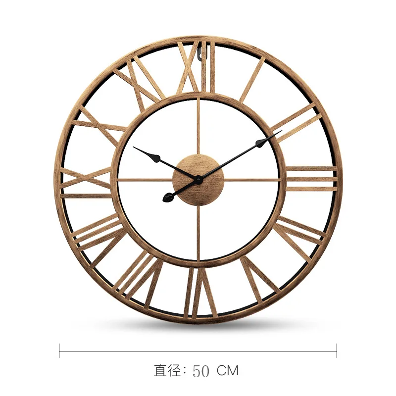 Римские цифры креативные винтажные кованые 3D часы настенные часы современный дизайн кафе бар круглые кварцевые часы большие часы на стену - Цвет: G   50cm