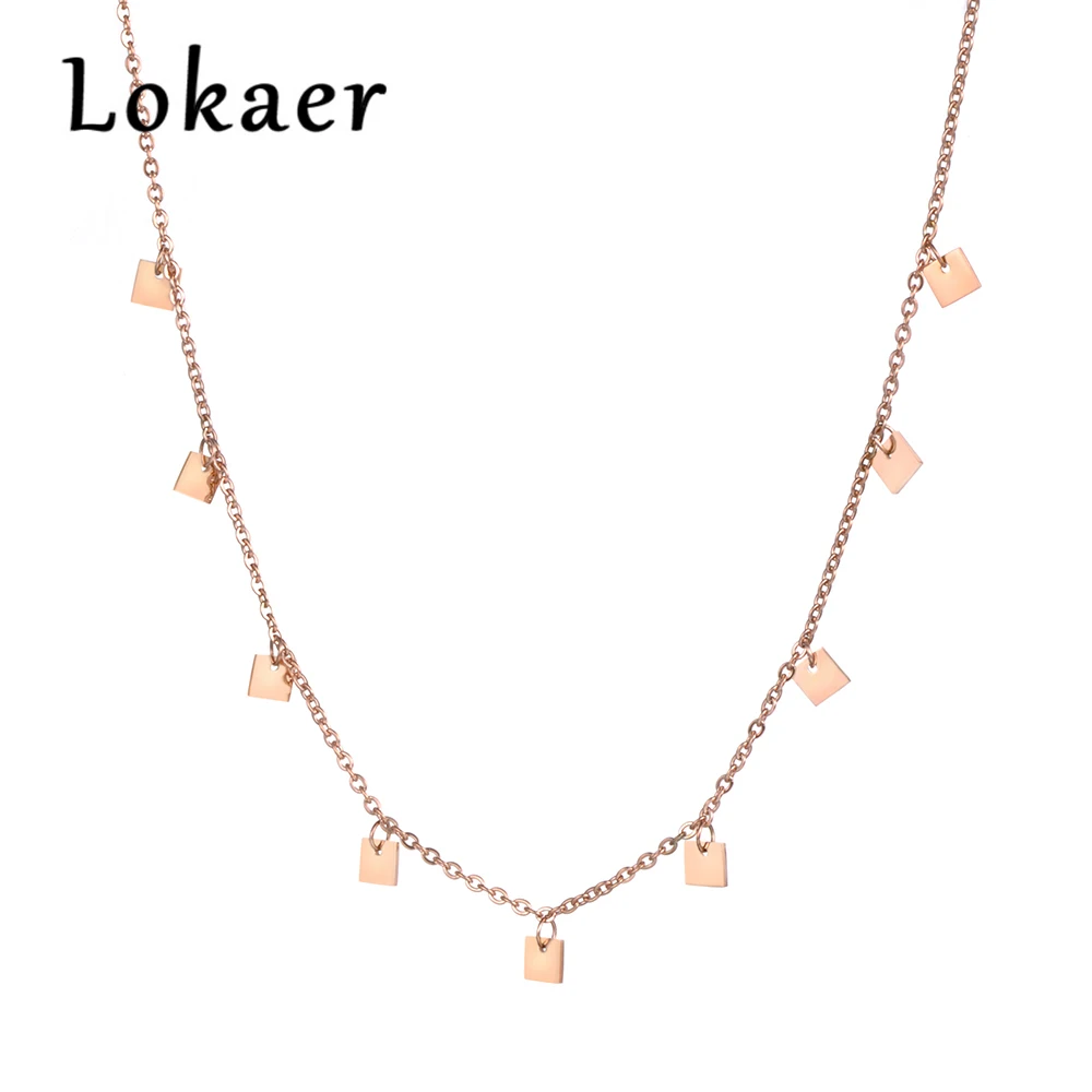 Lokaer ожерелье-чокер из нержавеющей стали, 9 небольших квадратных частей, розовое золото, цвет, ювелирные изделия, модный подарок N18274 - Окраска металла: Rose Gold Color