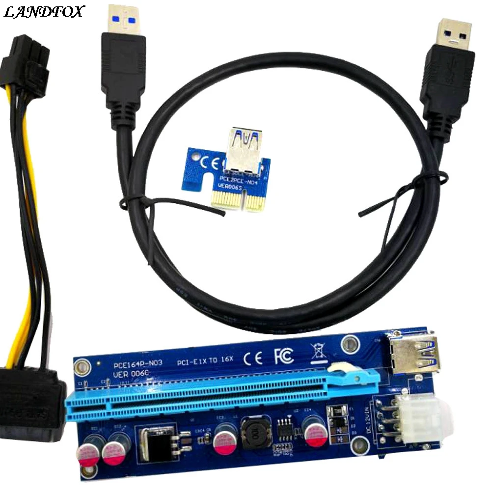 Landfox USB3.0 pci-e Экспресс 1X к 16x Extender адаптер Riser Card SATA 6Pin кабель для добычи Bitcoin расширена дед оптовая продажа
