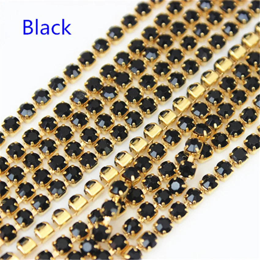 2mm 2.5mm 2.8mm 3mm 2Yard Colorful Sew on Crystal Rhinestone Cup Chain Gold Based Claw for Party Dinner Dress Accessories 8Y1200