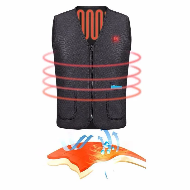 

1PC NEW Outdoor 100% Polyester Black Unisex Electric USB warmer Heated Warm Vest Heating Coat Jacket Clothing Skiing heating pad