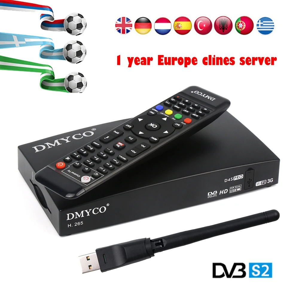 

D4S PRO DVB-S2 Satellite Receiver Receptor Support YouTube Biss key D4Spro TV Tuner with USB WIFI and 1 Year Best Europe Clines