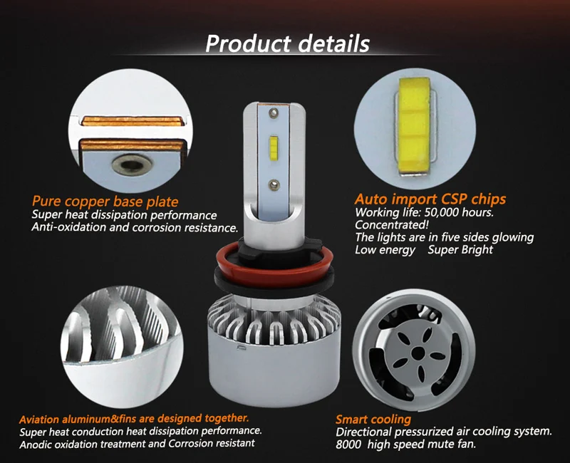 H11 фары высокой мощности 60 Вт H9 H8 светодиодный Автомобильные фары супер яркий 8000LM авто спереди лампы h11 фары дальнего света