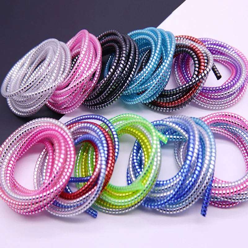 

50pcs/lot Plating Sequins 1.5M TPU spiral USB Charging cable cord protector cable winder cable Protection for iphone Android