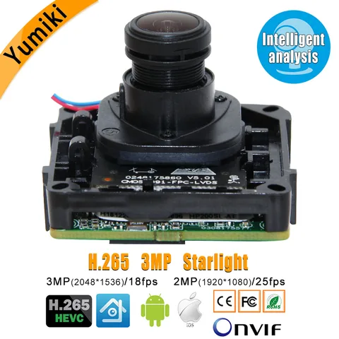Módulo da Câmera Placa da Câmera Luz das Estrelas 3516c + Sony ip com Lente de Luz das Estrelas Análise Inteligente ip com Lente de Onvif Xmeye H.265 3mp Imx291