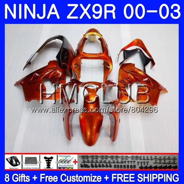 

Body For KAWASAKI NINJA ZX 9R 9 R 900 ZX9R 00 01 02 03 44HM.13 Gloss orange ZX900 900CC ZX9 R ZX-9R 2000 2001 2002 2003 Fairing
