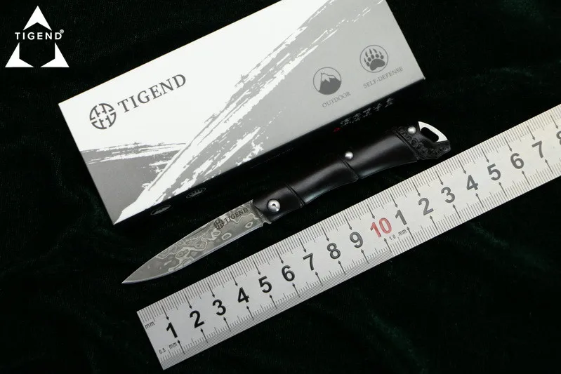 Складной нож из дамасской стали TIGEND CF5406 VG10 ручка черного дерева охотничьи ножи