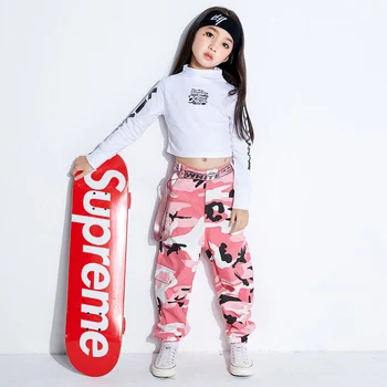 

Girl jazz dance costume children street dance set autumn girl camouflage pants DQL078