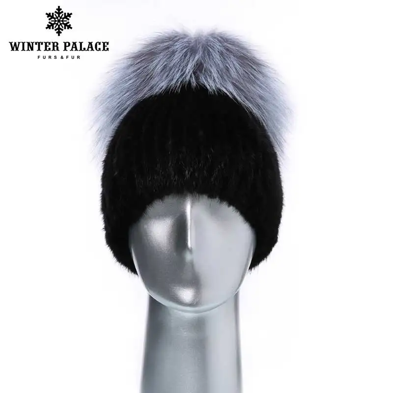 

Autumn winter beanies hat unisex knitted wool Skullies casual cap with real raccoon fox fur pompom solid colors ski gorros cap
