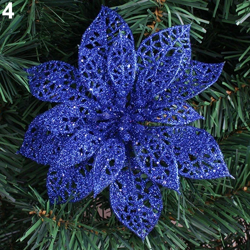6 дюймов полые Свадебная вечеринка Рождество цветы елка украшения Poinsettia искусственные праздничные украшения - Цвет: Синий