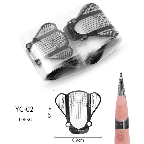 100 шт./лот формы для ногтей для акриловых УФ-гелевых наконечников руководство для наращивания ногтей Французский маникюр DIY Инструменты для дизайна ногтей самоклеящиеся наклейки - Цвет: YC02