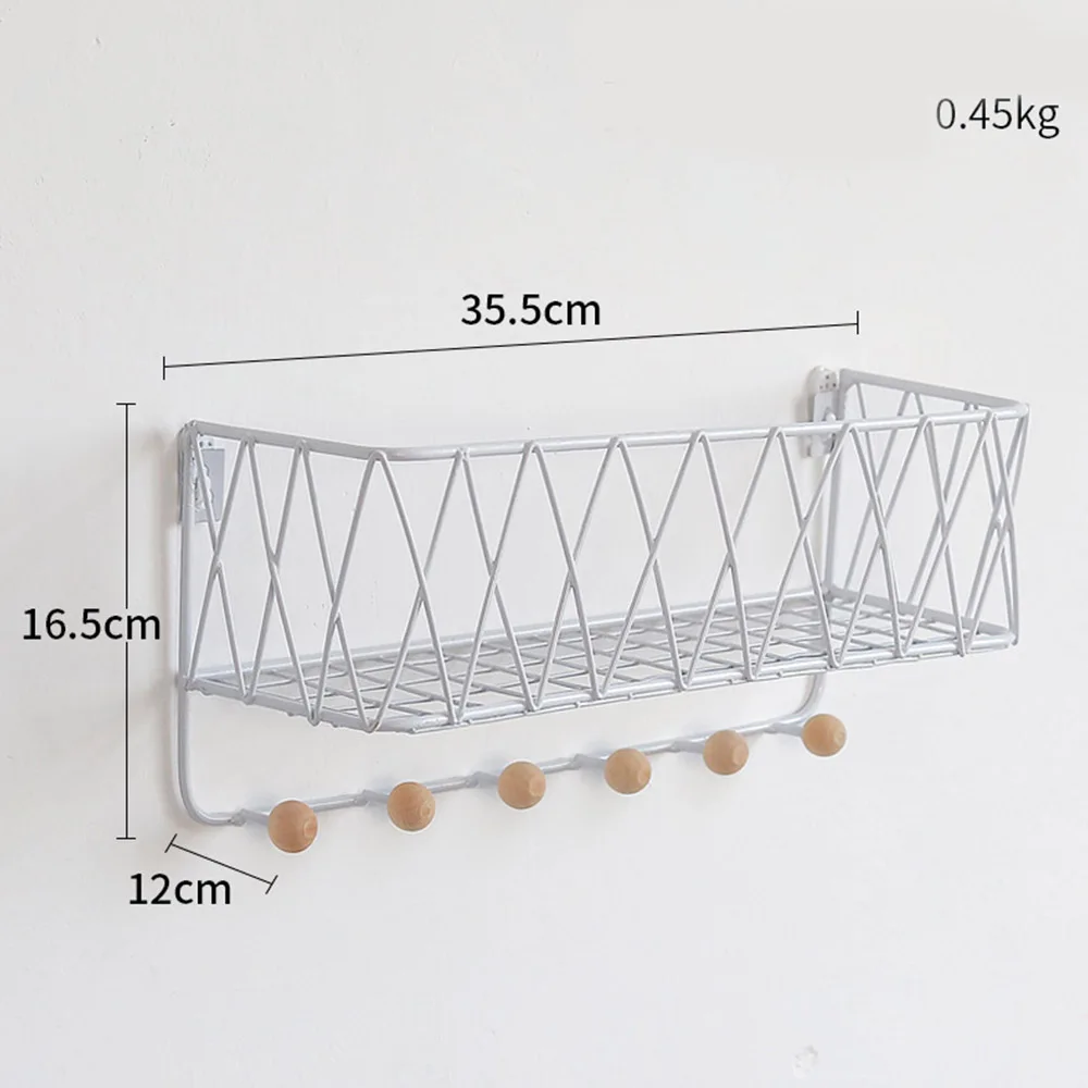 Простая Скандинавская железная сетка настенная полка креативное домашнее украшение двери подвесной крючок настенная стойка для кухни ванной комнаты полка - Цвет: White L