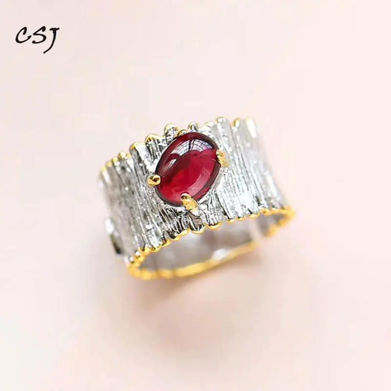 

CSJ Original Design Garnet Rings 925 Sterling Silver for Women Party Wedding Engagement Gift Fine Jewelry