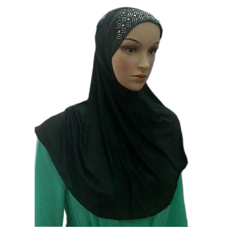 H1230 последний мусульманский цельный хиджаб с кружевом и множеством страз, исламский шарф, быстрая