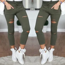 2017 Skinny Jeans Women Denim Pants Holes Destroyed Knee Pencil Pants Stretch Ripped Jeans Casual Trousers