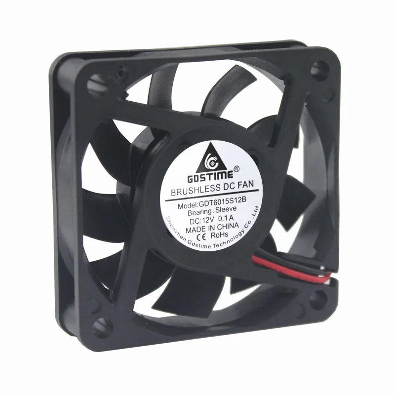 

Gdstime 2 Pcs 6cm 60mmx60mmx15mm DC 12V 6015 2Pin Small Motor Brushless DC Cooling Fan 60mm x 15mm 0.1A PC Case Cooler