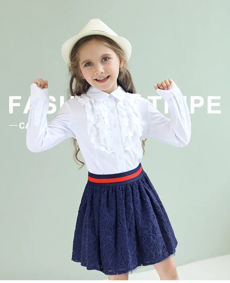 Детские блузки белые рубашки с длинными рукавами для девочек новые модные стильные детские школьные блузки для девочек