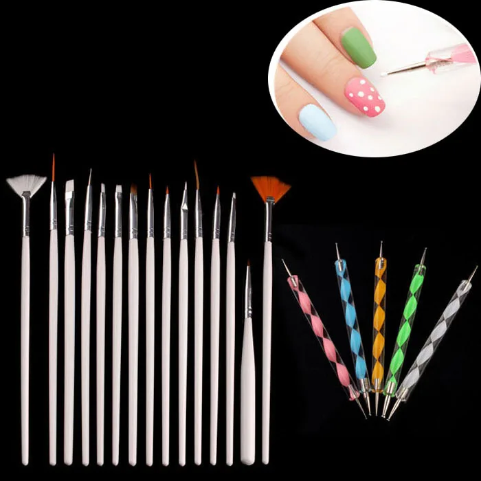 Wholesale 1Set/20PCS Nail Art Brush Dotting Tools With Sets Of Pencil