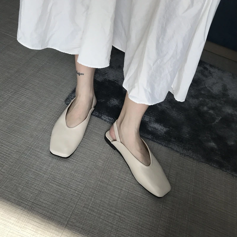 MONMOIRA Vintage Square Toe Slingback Women Mules Shoes Solid Flats Shoes for Women Elegant Ladies Shoes SWA0304