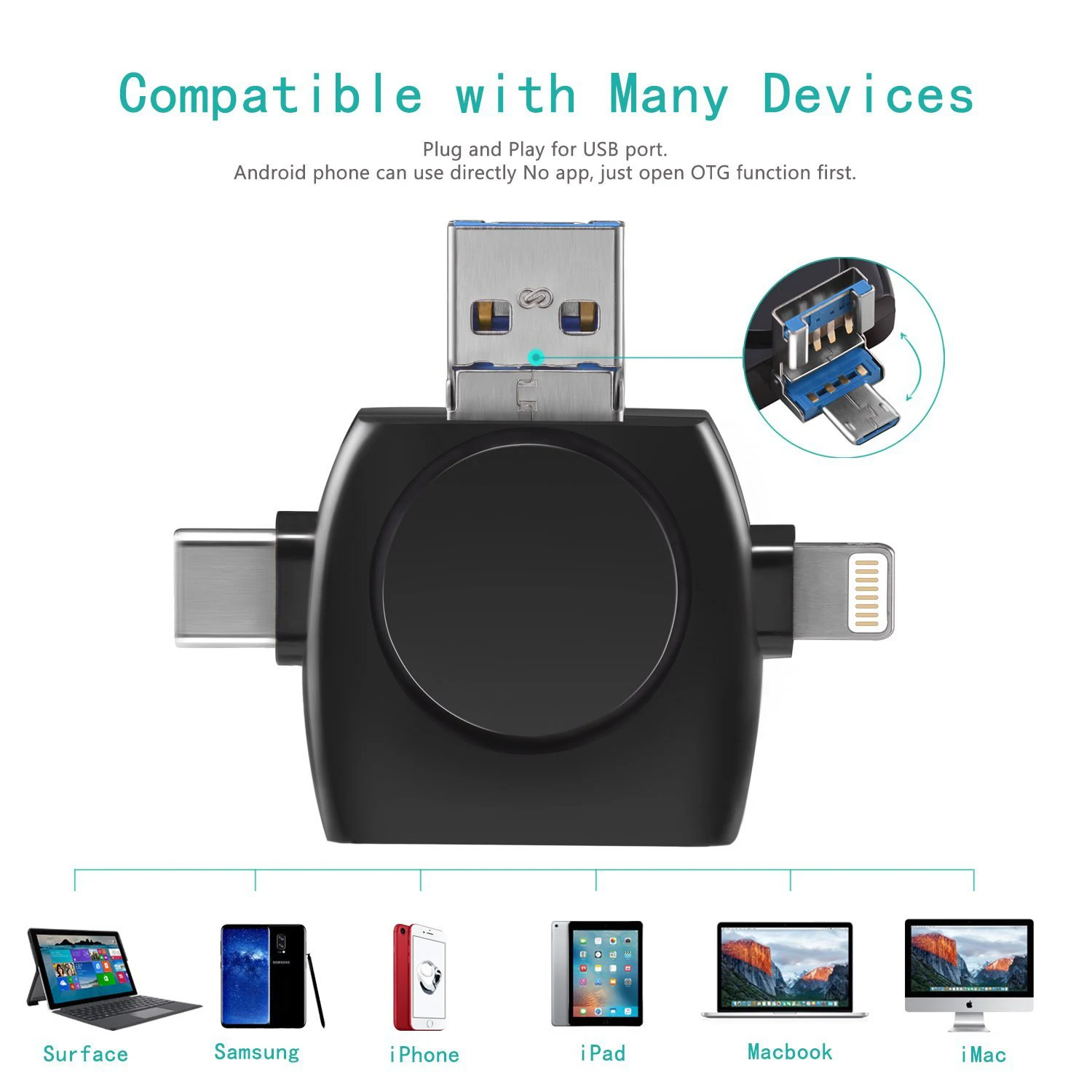 

hot-Features 4 in 1 Portable Mini SD Card Reader, Memory Micro-SD USB C Card Adapter Viewer for iPhone iPad Android Apple Mac,