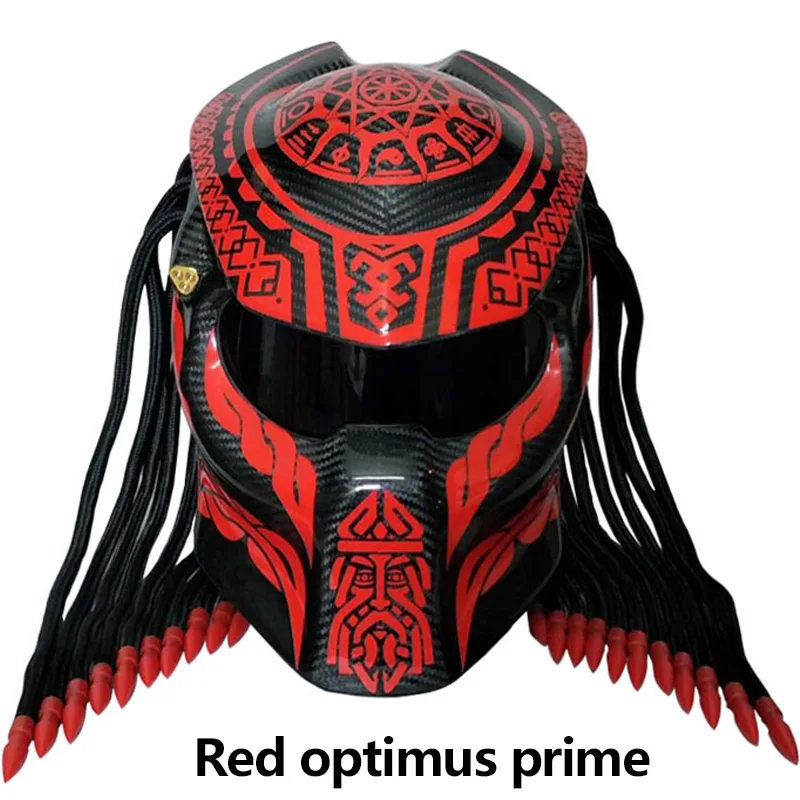  Predator Mask Motorcycle Headgear Predator Carbon Fiber Helmet  with UV Protection Lens LED Light Hair Braid Breathable Cosplay Costume  Tracker Latex,XL:61-62CM : Automotive