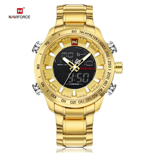 gold gold NAVIFORCE Роскошные Брендовые мужские военные спортивные часы мужские Цифровые кварцевые часы полностью стальные водонепроницаемые наручные часы relogio masculino - Цвет: gold gold