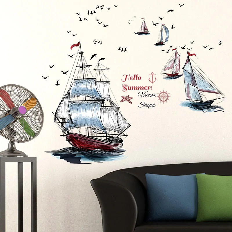 

PVC Waterproof Refrigerator Wall Stickers Sailboat for Living Room Study Bedroom For Drop Ship