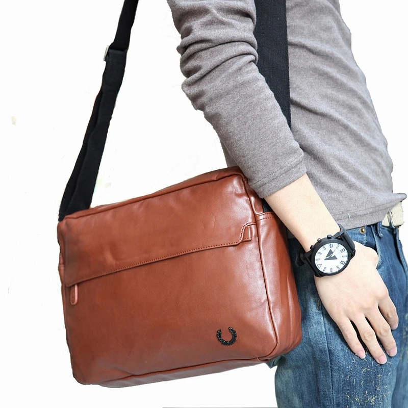 

Vintage Men Messenger Bag Fashion Designer PU leather Messenger Bag Brown Casual Shoulder Bag