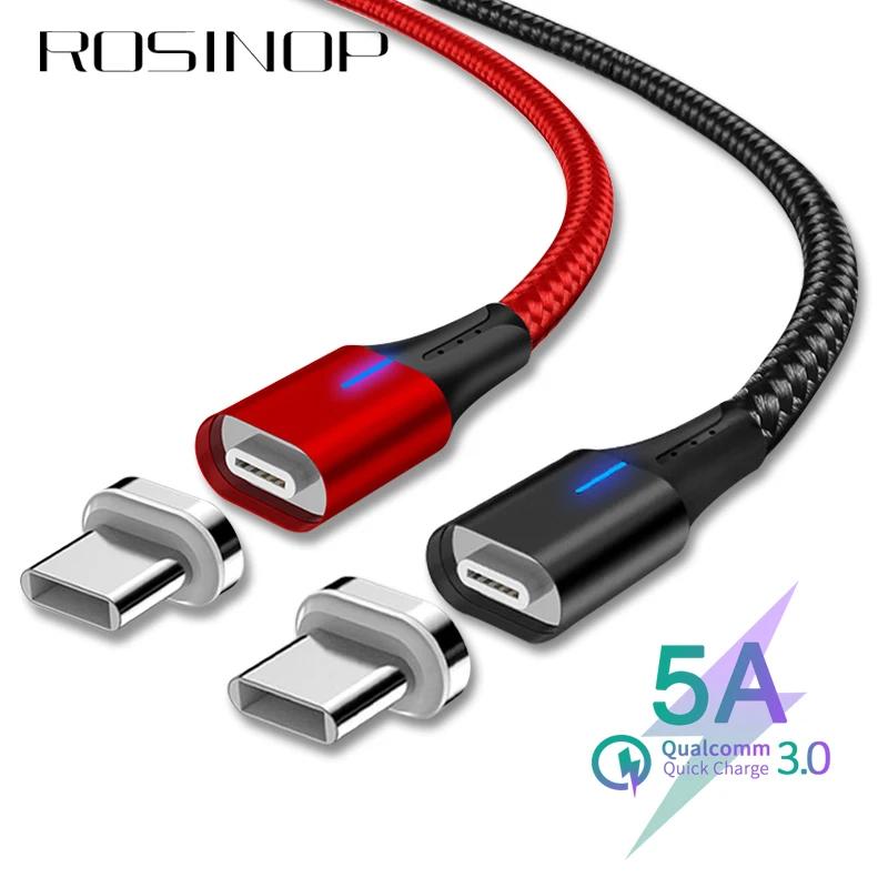 Rosinop 5A Super Charge Magnetic Cable For huawei p30 pro p20 USB Type C Cable For huawei mate 20 9 10 manyetik sarj kablosu