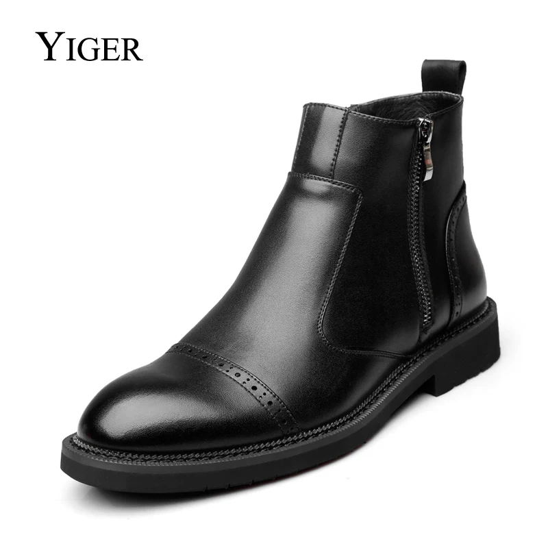 

YIGER NEW Men Ankle boots Man Martins shoe Autunm/Winter Male warm Boots Zip Chelsea boots for man black shoes 0155