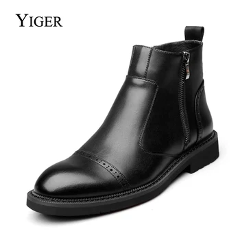 

YIGER NEW Men Ankle boots Man Martins shoe Autunm/Winter Male warm Boots Zip Chelsea boots for man black shoes 0155